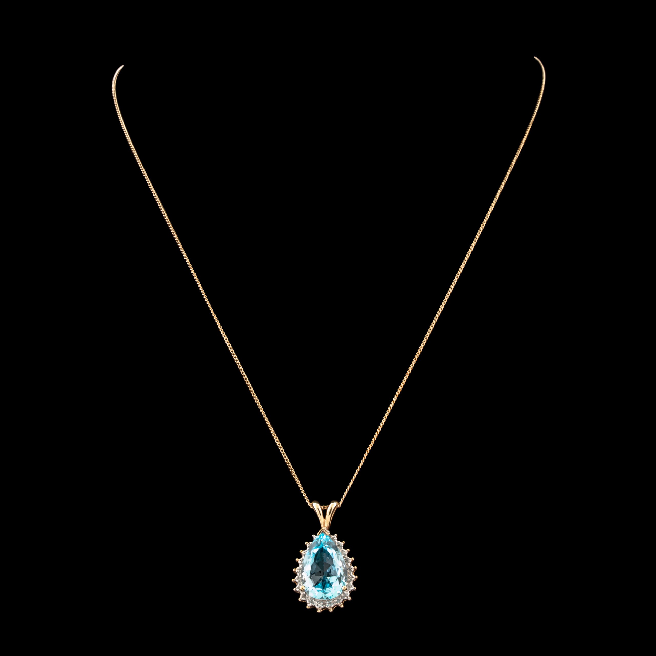 Pre-Owned Blue Topaz & Diamond Necklace in 10K