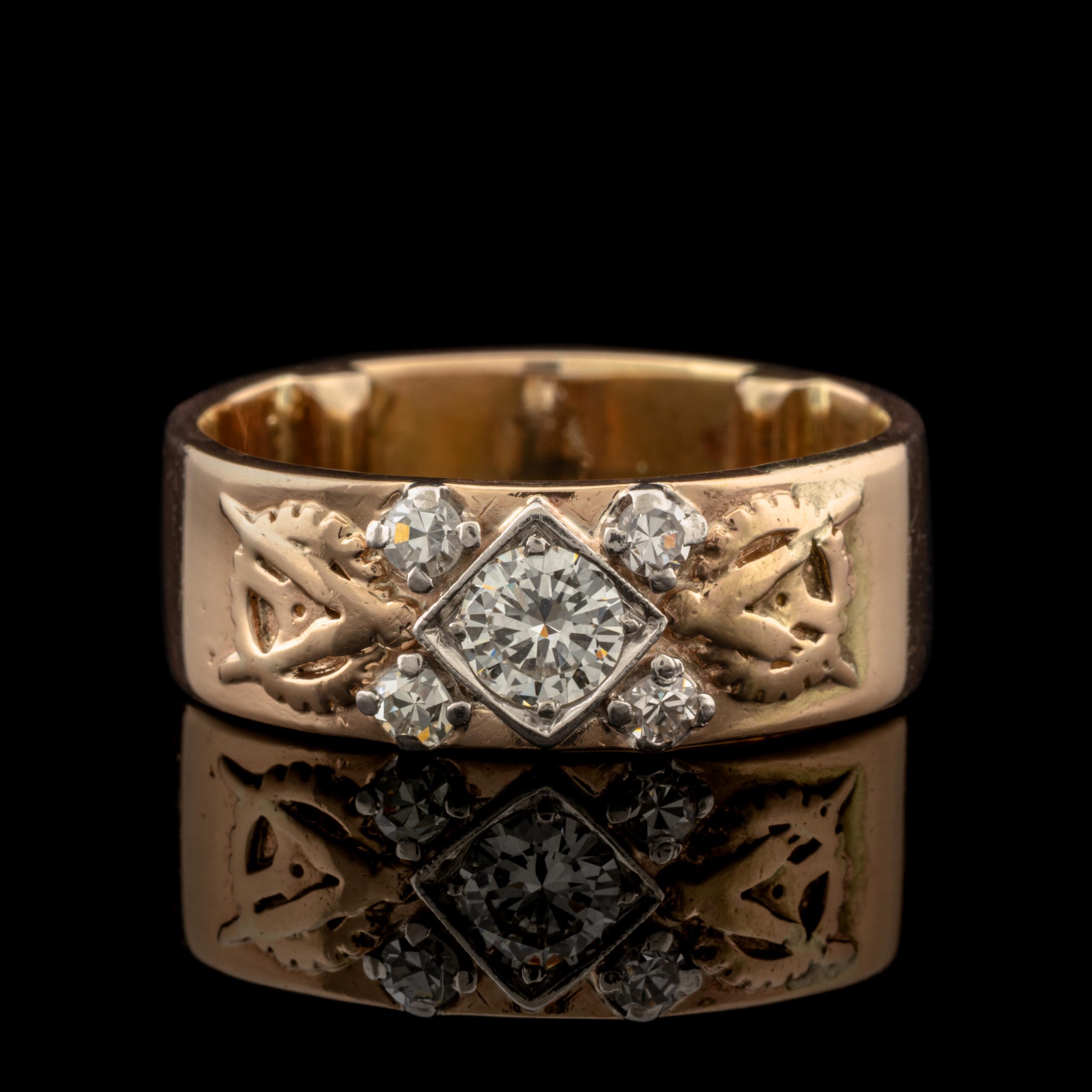Vintage Wide Diamond Band in 14K