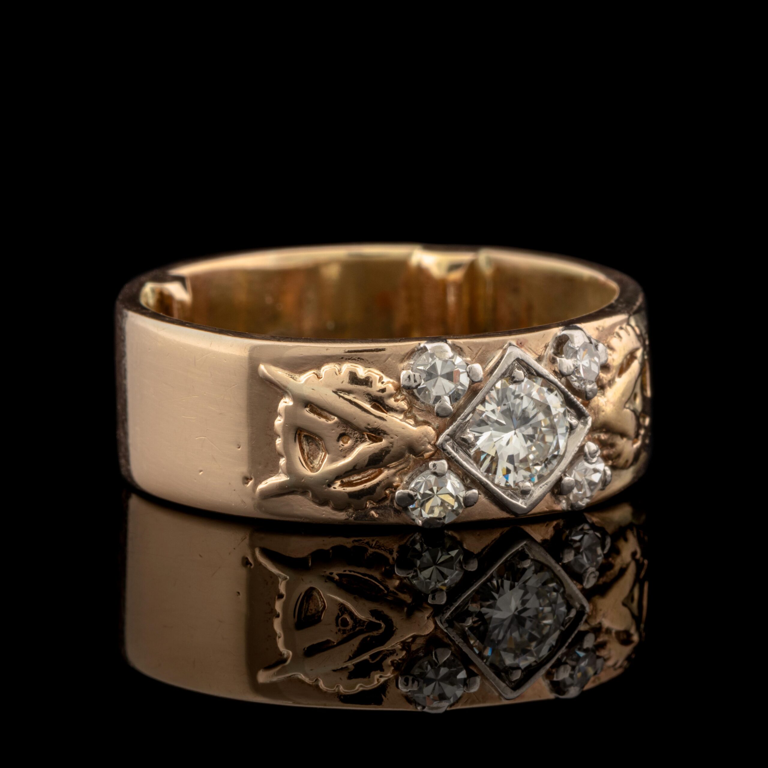 Vintage Wide Diamond Band in 14K