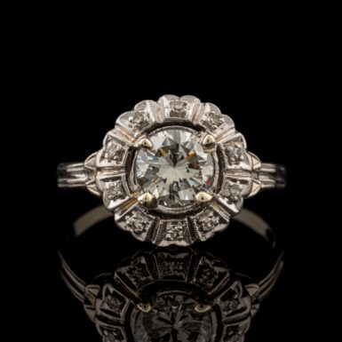 Vintage 1.06 Carat tw Diamond Halo Ring in 14K White Gold