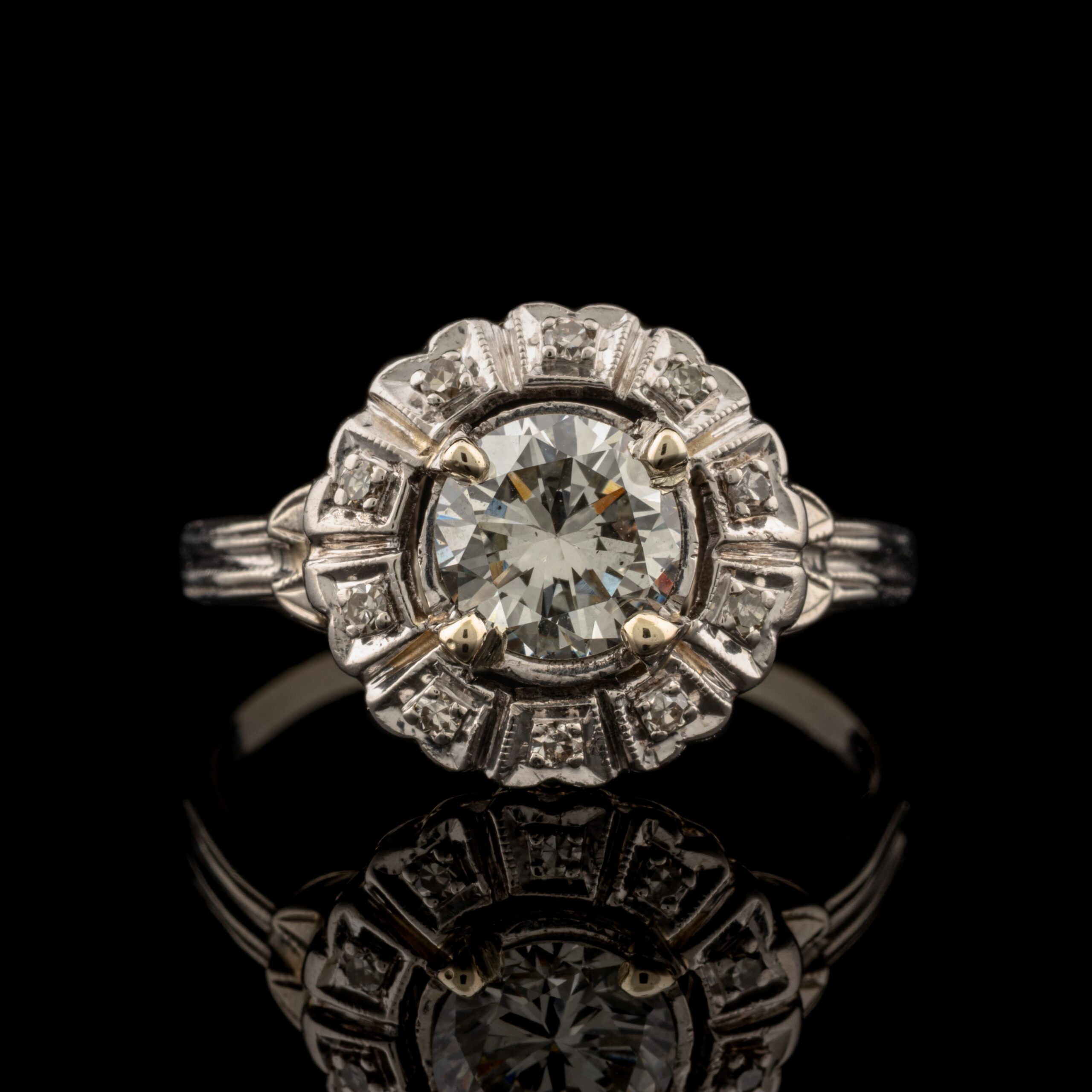 Vintage 1.06 Carat tw Diamond Halo Ring in 14K White Gold