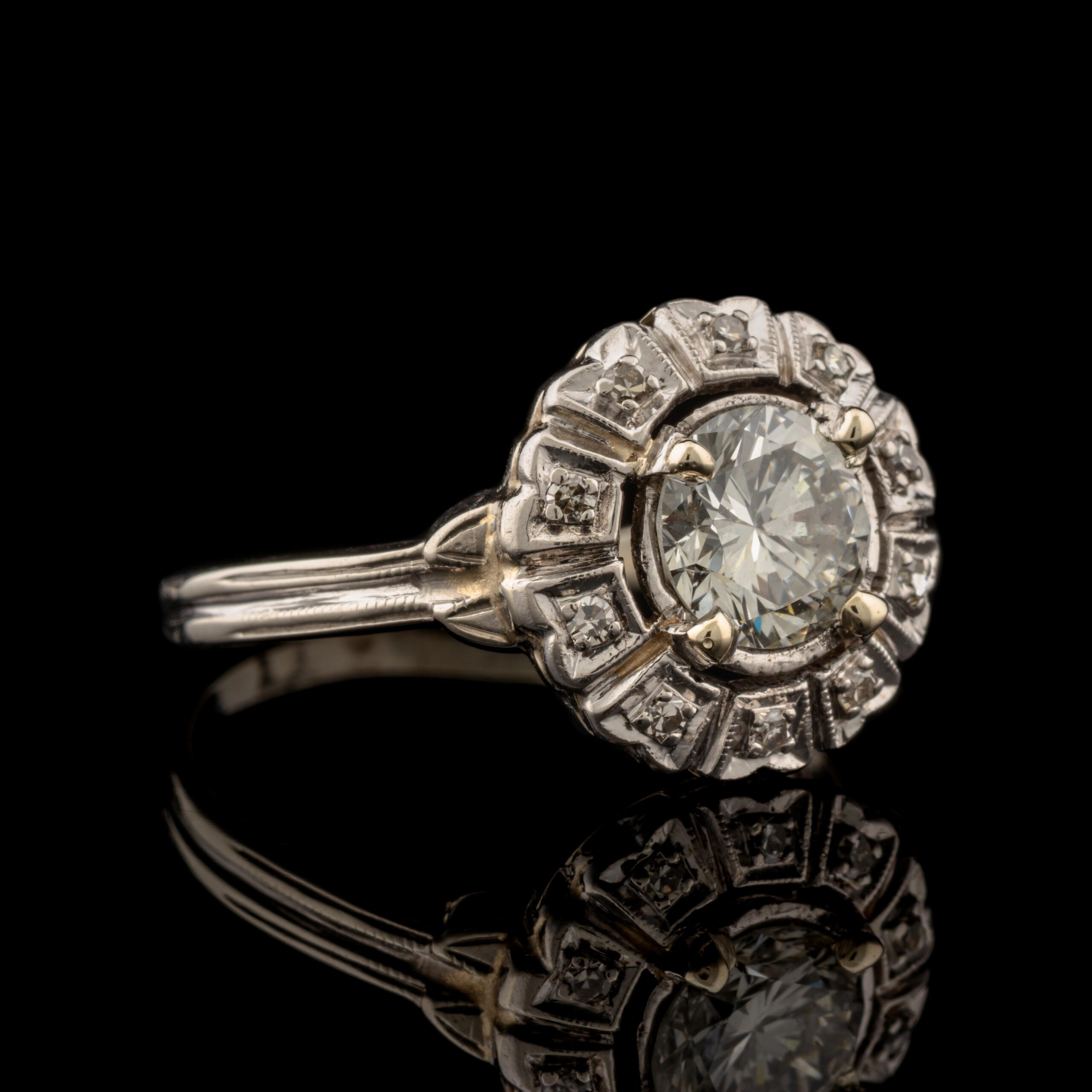 Vintage 1.06 Carat tw Diamond Halo Ring in 14K White Gold