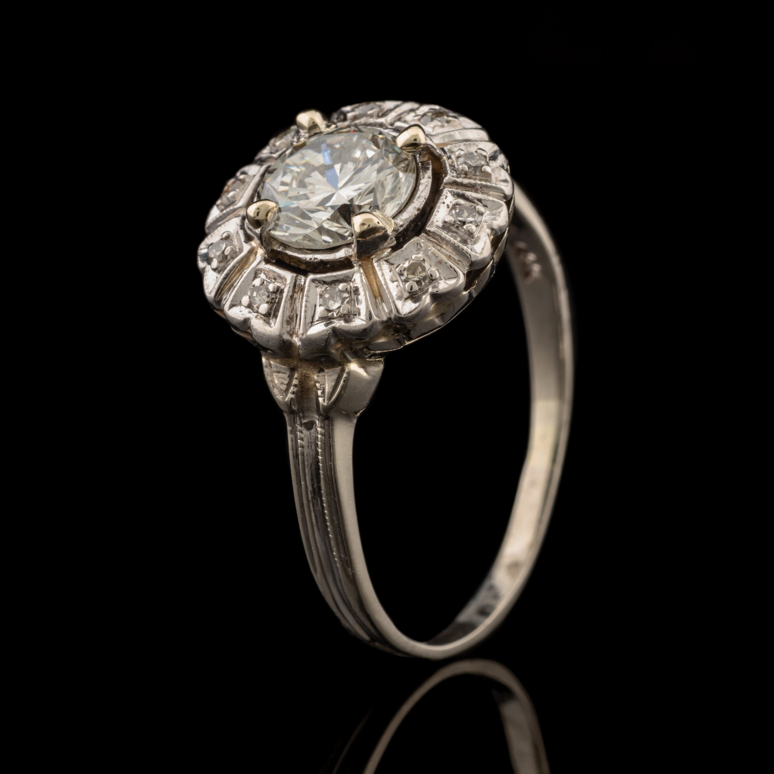 Vintage 1.06 Carat tw Diamond Halo Ring in 14K White Gold