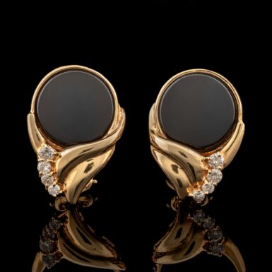 Pre-Owned Onyx & Diamond Earrings in 14K