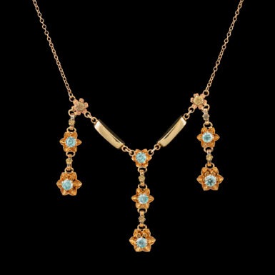 Vintage Blue Zircon Necklace in 10K