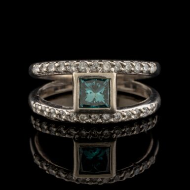 Pre-Owned Blue Diamond Ring in 14K White Gold