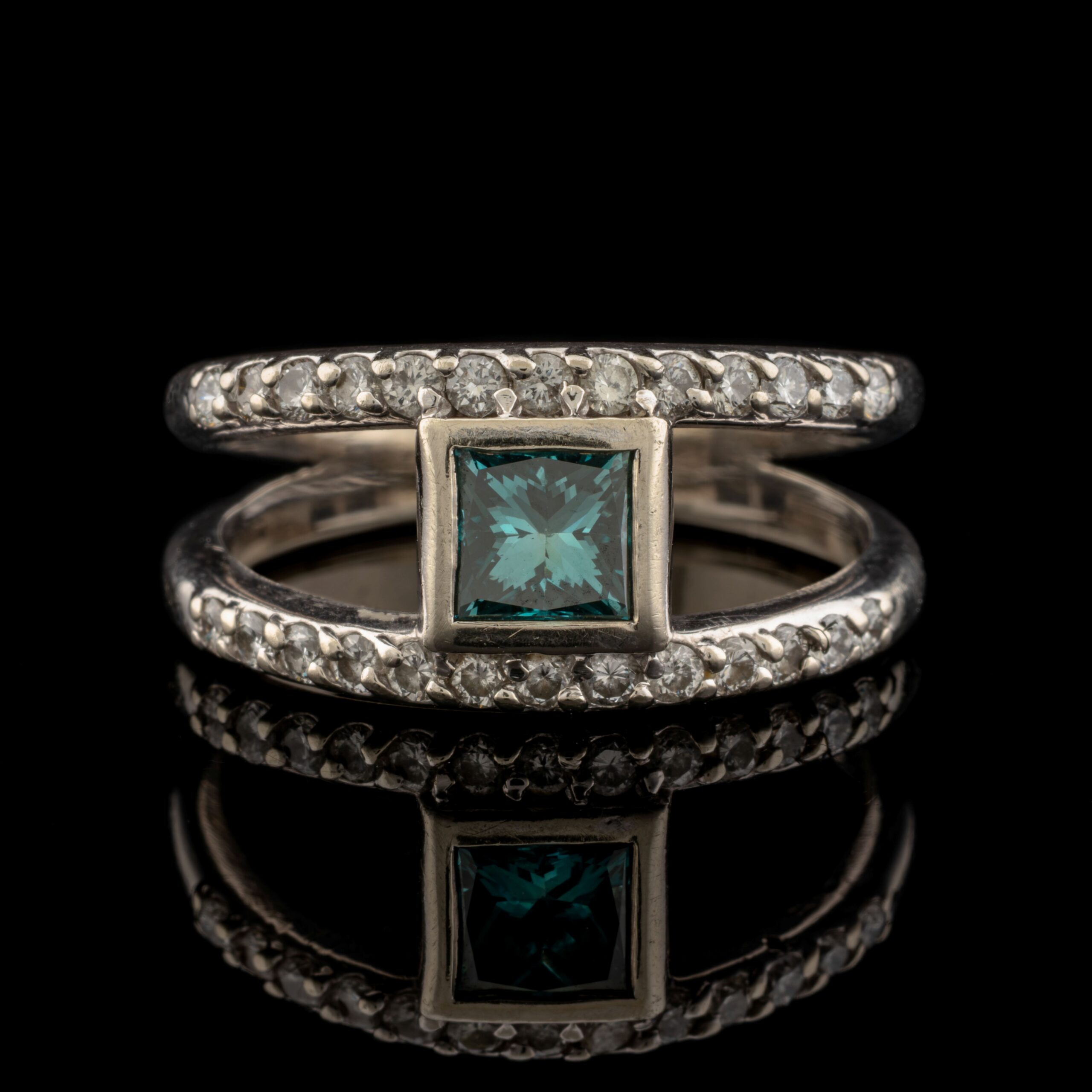 Pre-Owned Blue Diamond Ring in 14K White Gold