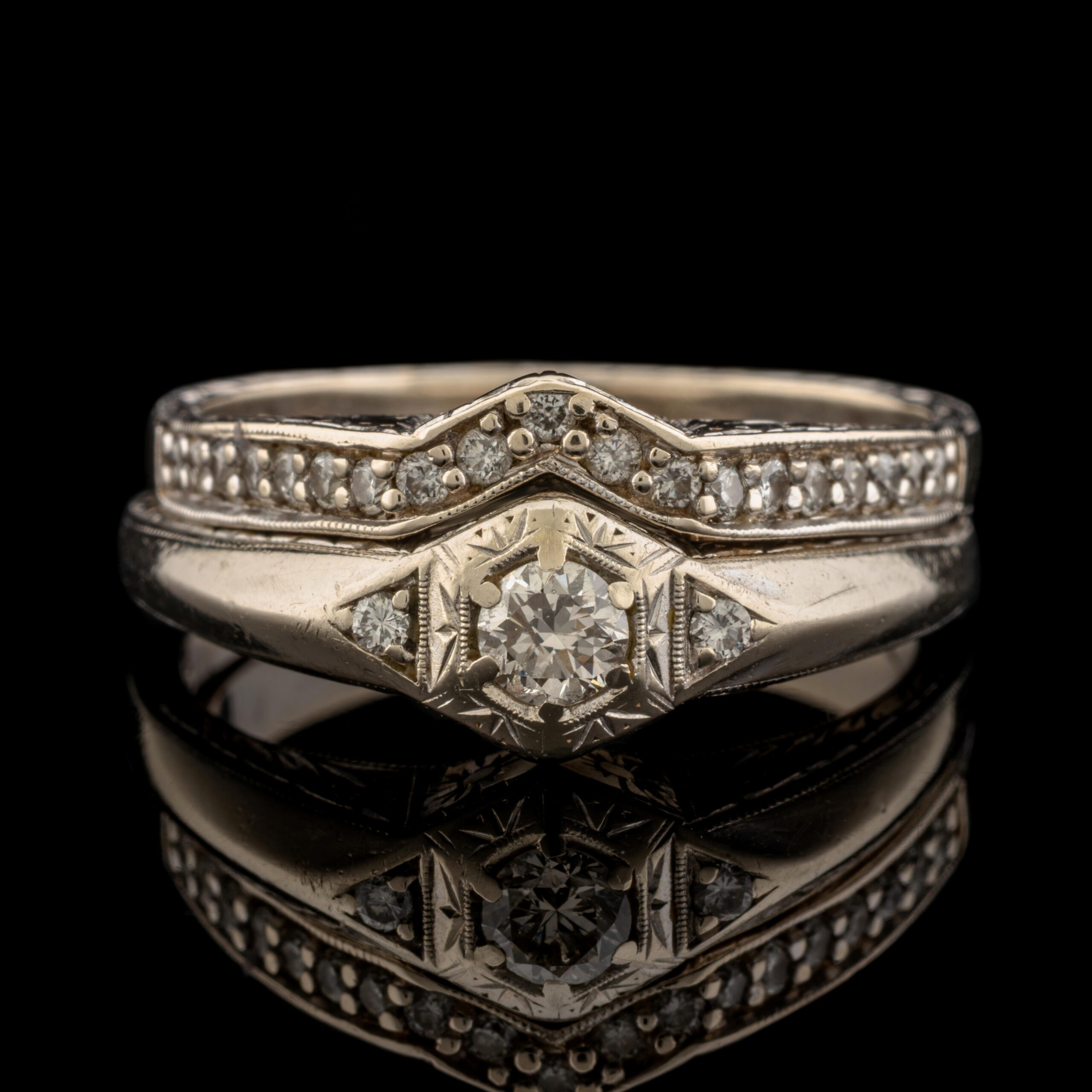 Vintage Diamond Wedding Set in 14K White Gold