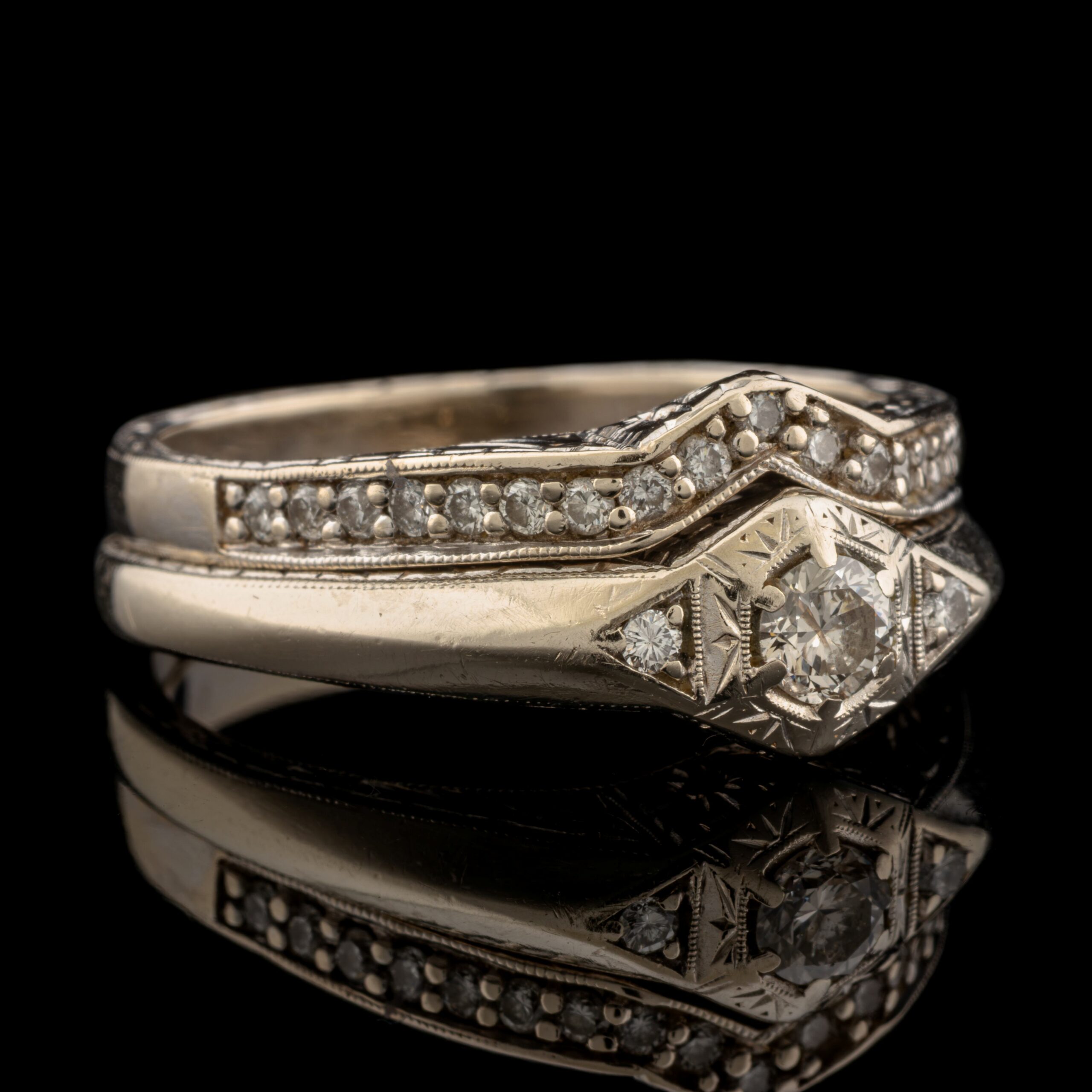 Vintage Diamond Wedding Set in 14K White Gold