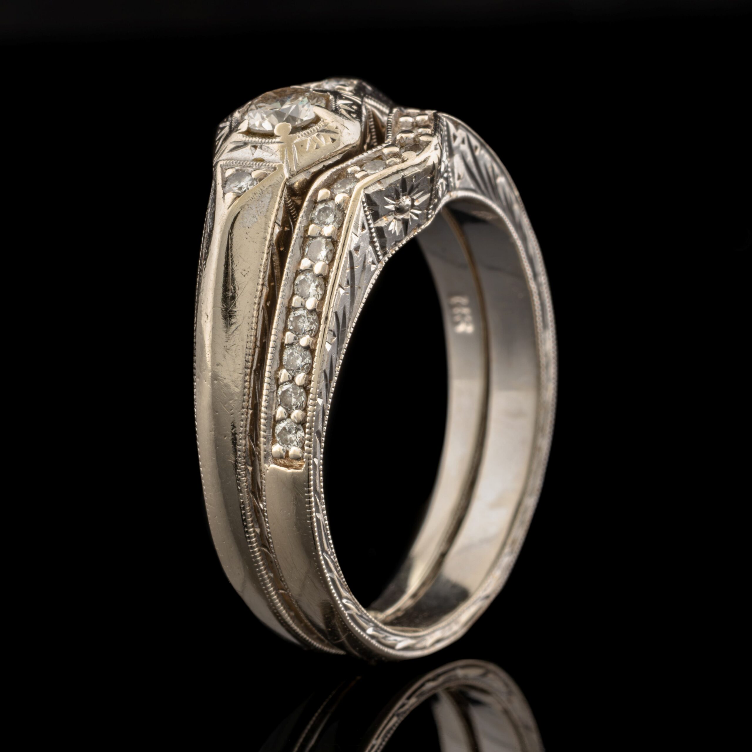 Vintage Diamond Wedding Set in 14K White Gold