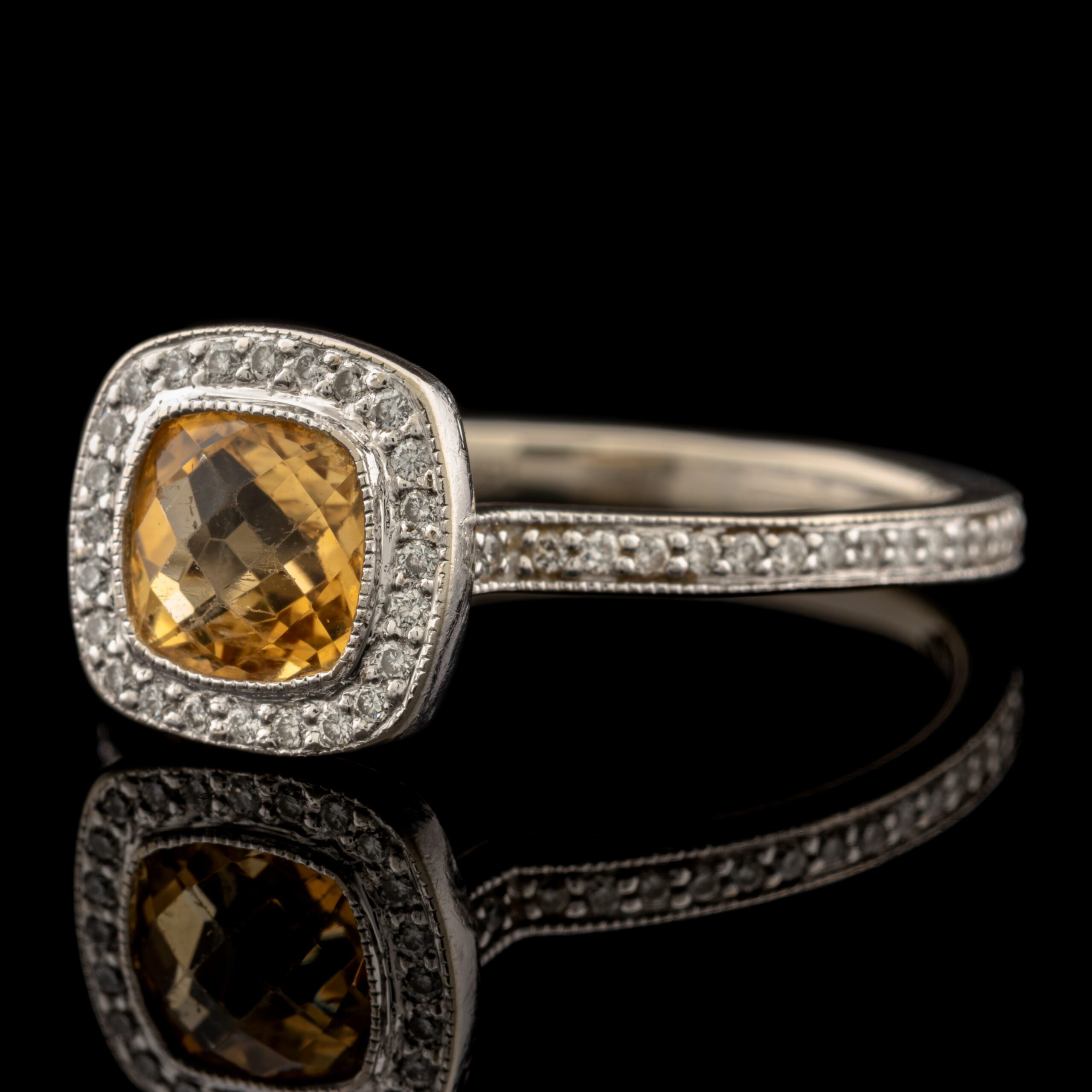 Pre-Owned Citrine & Diamond Ring in 14K White Gold