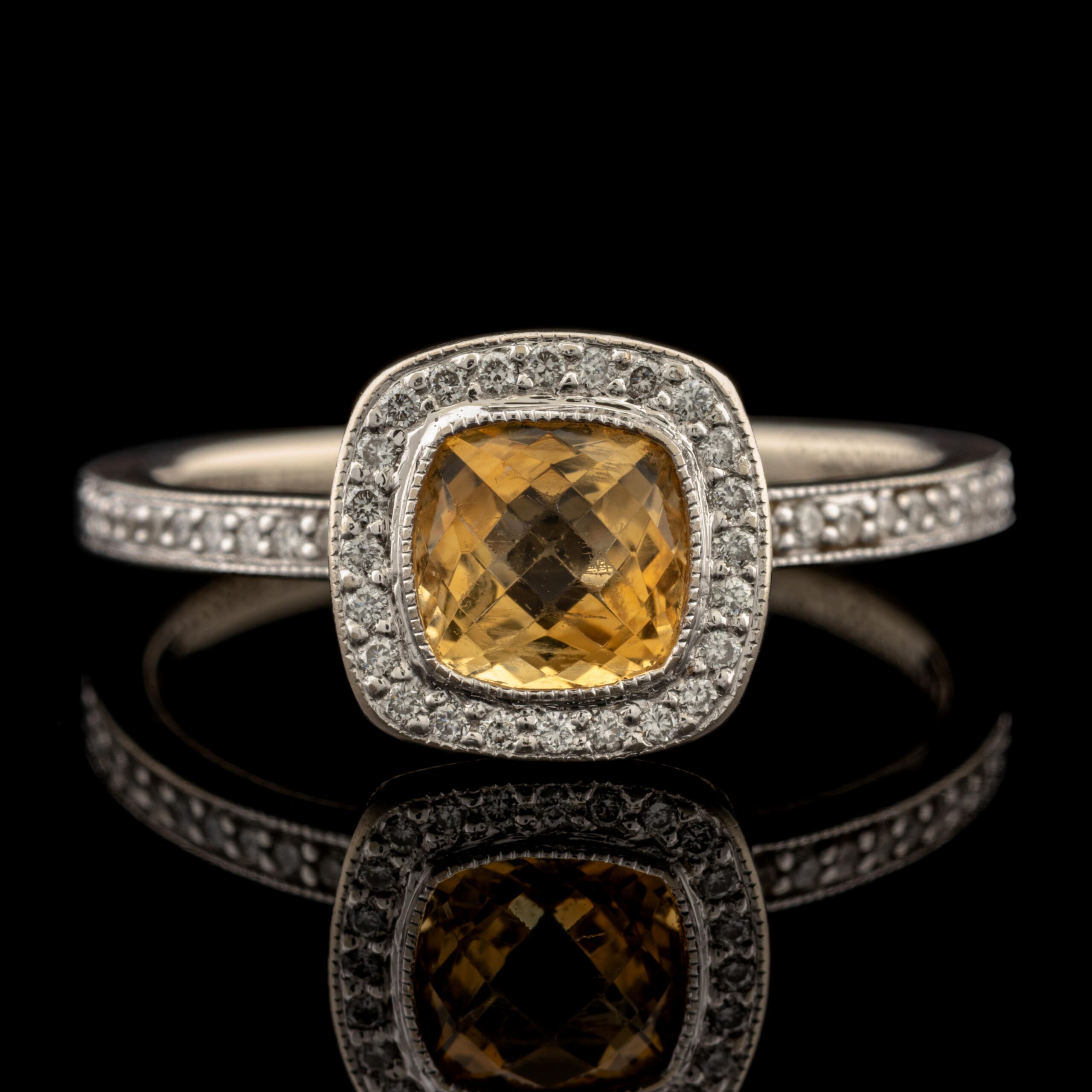 Pre-Owned Citrine & Diamond Ring in 14K White Gold