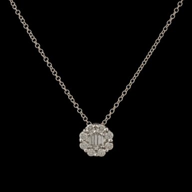 Pre-Owned Diamond Flower Cluster Necklace in 18K White Gold