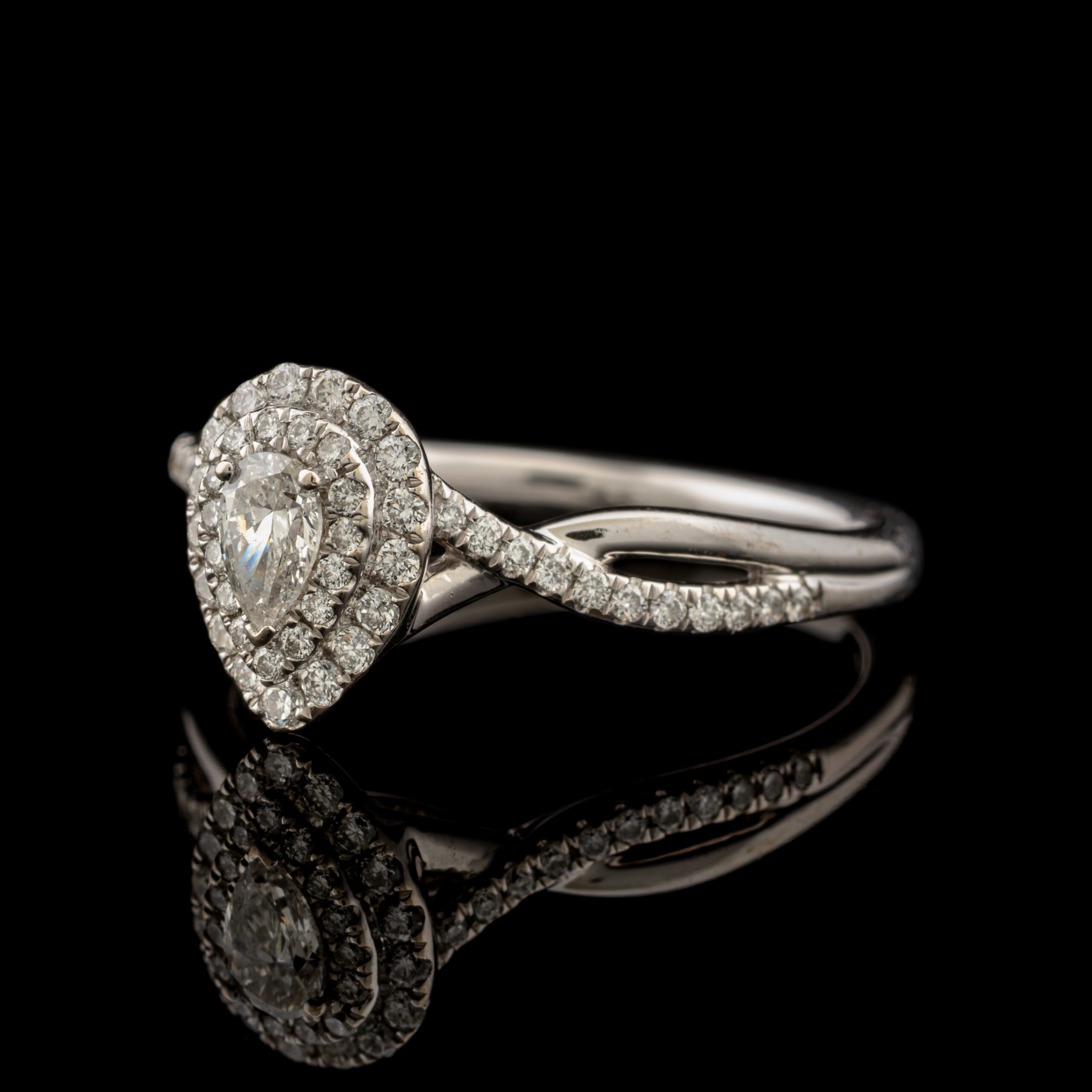 Pre-Owned Pear Diamond Halo Ring in 14K White Gold
