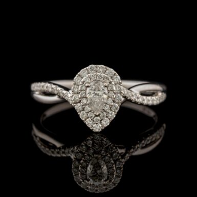 Pre-Owned Pear Diamond Halo Ring in 14K White Gold