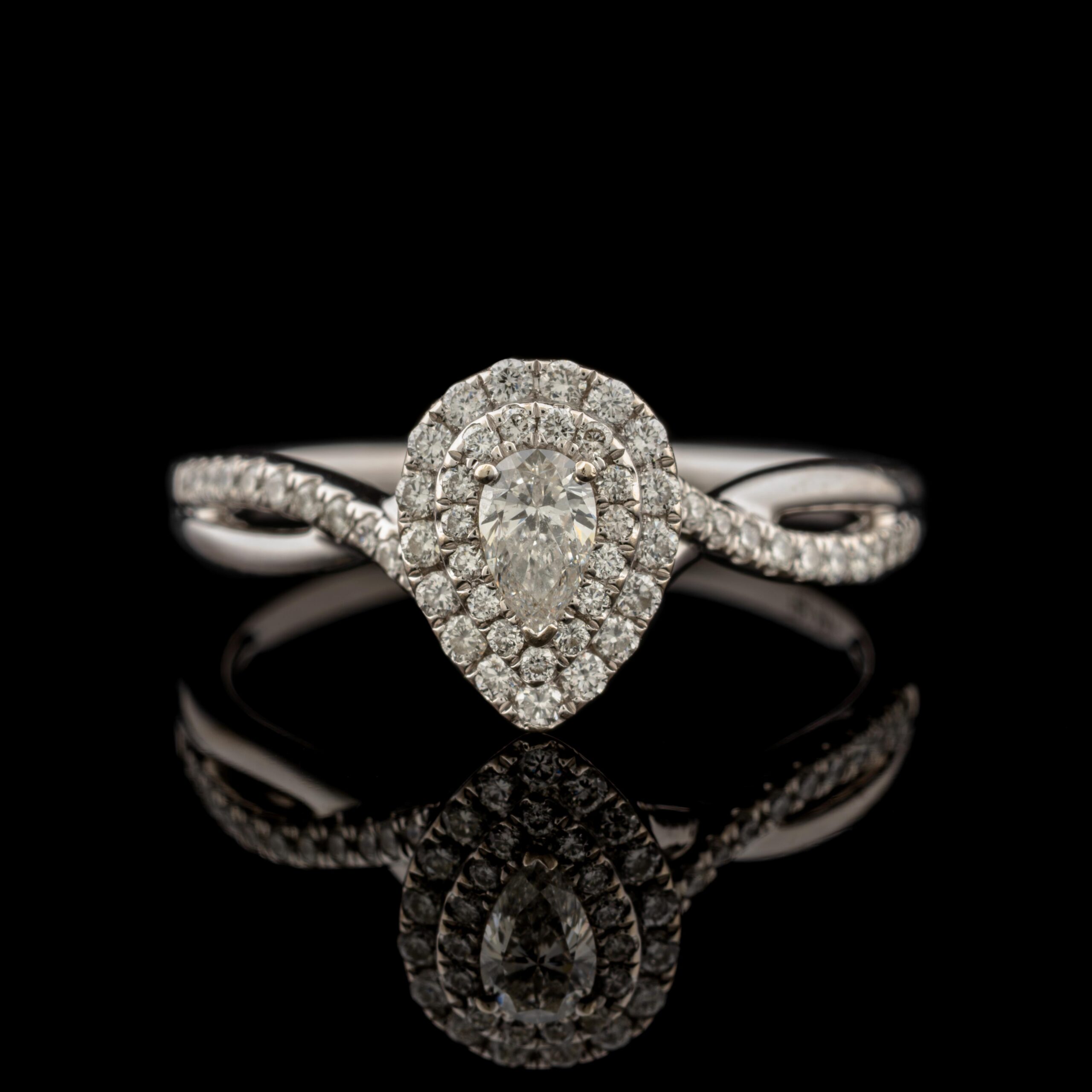 Pre-Owned Pear Diamond Halo Ring in 14K White Gold
