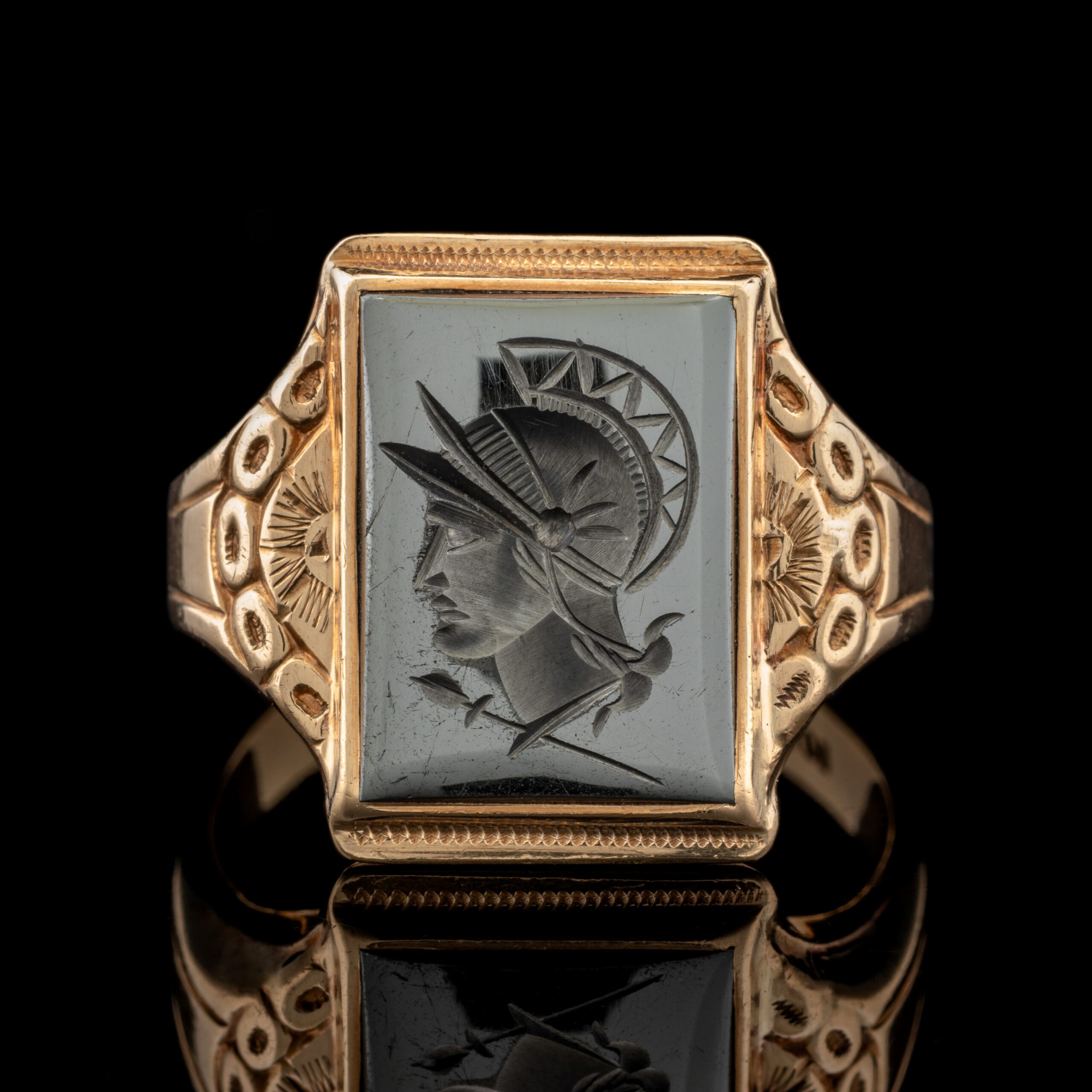 Vintage Hematite Cameo Ring in 10K