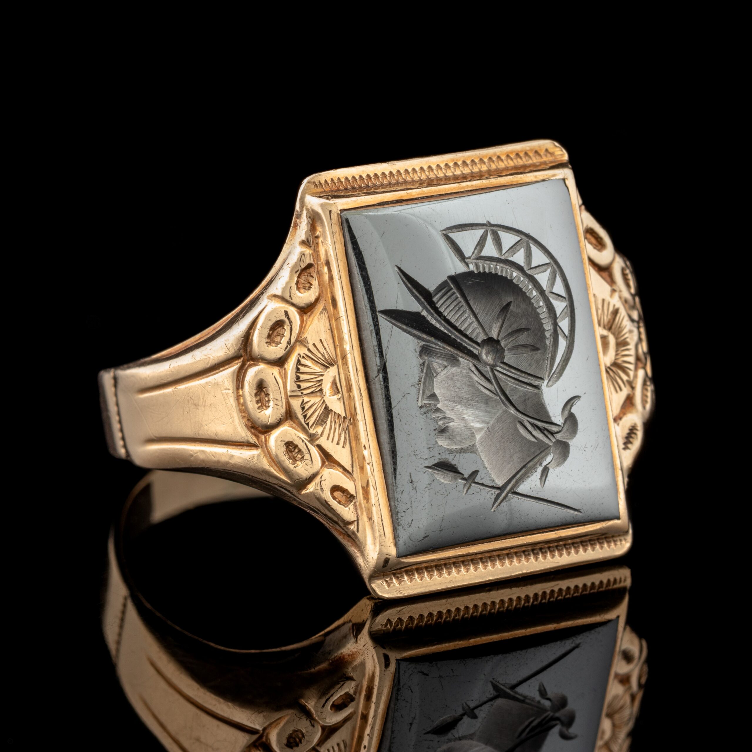 Vintage Hematite Cameo Ring in 10K