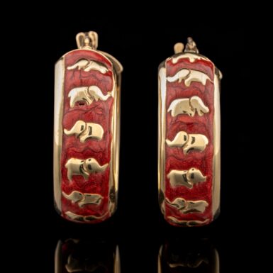 Pre-Owned Enamel Elephant Hoops in 14K